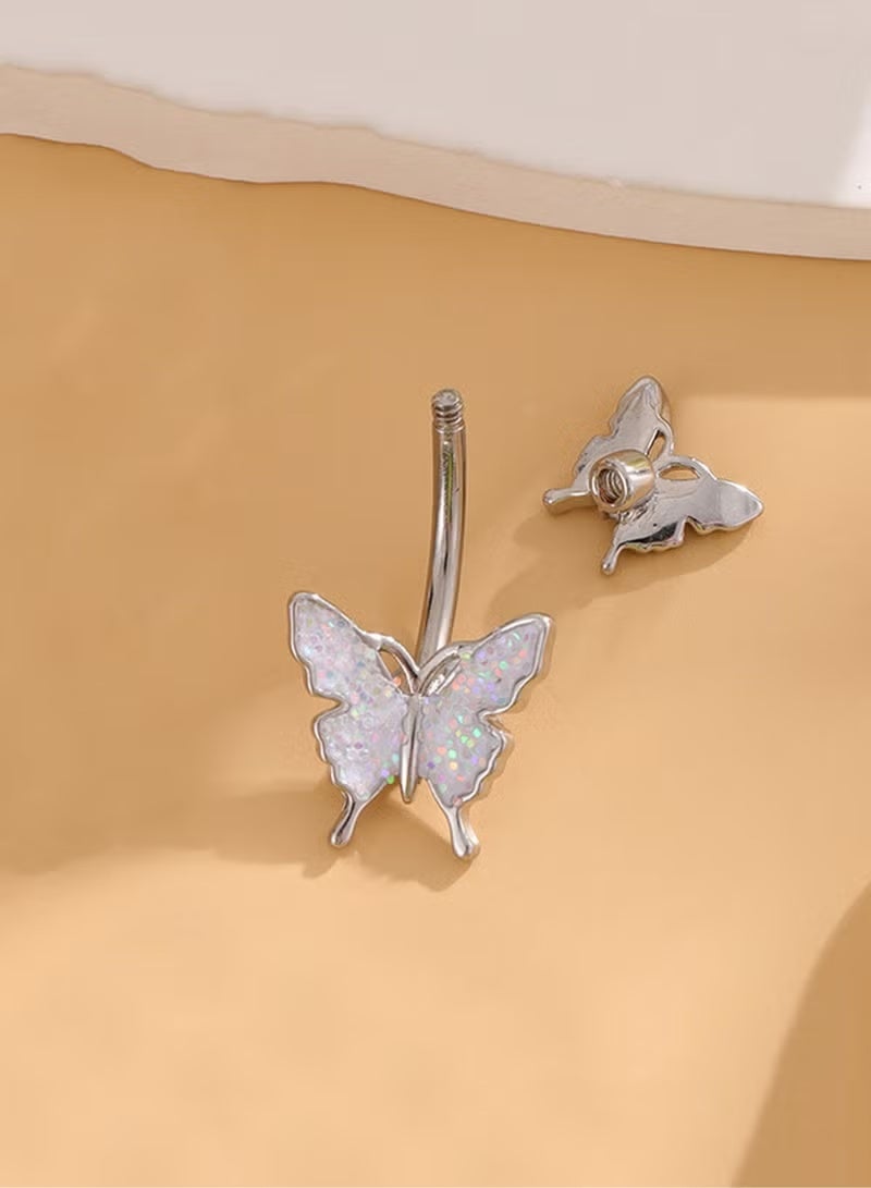 مجموعة 5 قطع من خواتم البطن الفضية، مصنوعة من الفولاذ المقاوم للصدأ، للفتيات، بتصميم لامع ونجمي، مزينة بالحصانات، خاتم البطن، تجليد جلدية، هدايا مثالية للمناسبات مثل العطلات والمناسبات الاجتماعية والزواج - Image 4